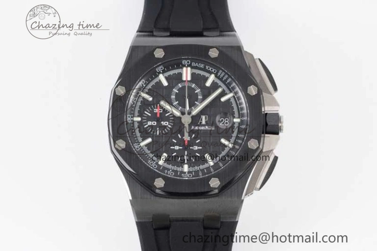 Royal Oak Offshore 44mm Black Ceramic Case JJF 1:1 Best Edition Black Dial on Rubber Strap A3126 V Refined 4655