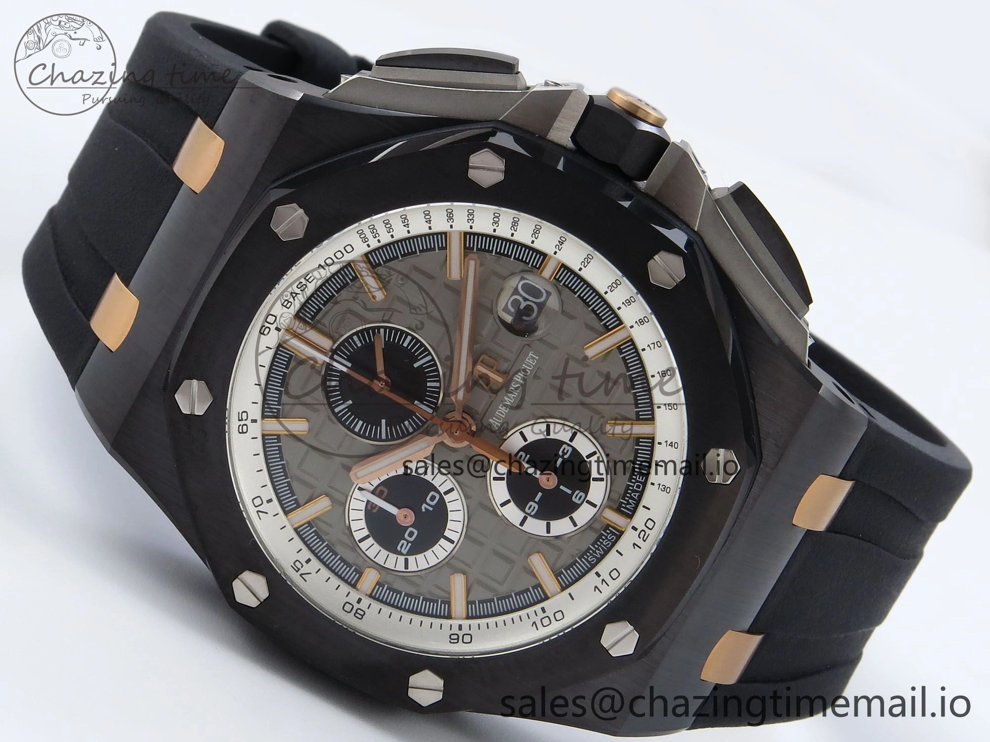 SportInspired Royal Oak Offshore 44mm Black Ceramic RG TKF 1:1 Best Edition Gray Dial on Black Rubber Strap A 4371