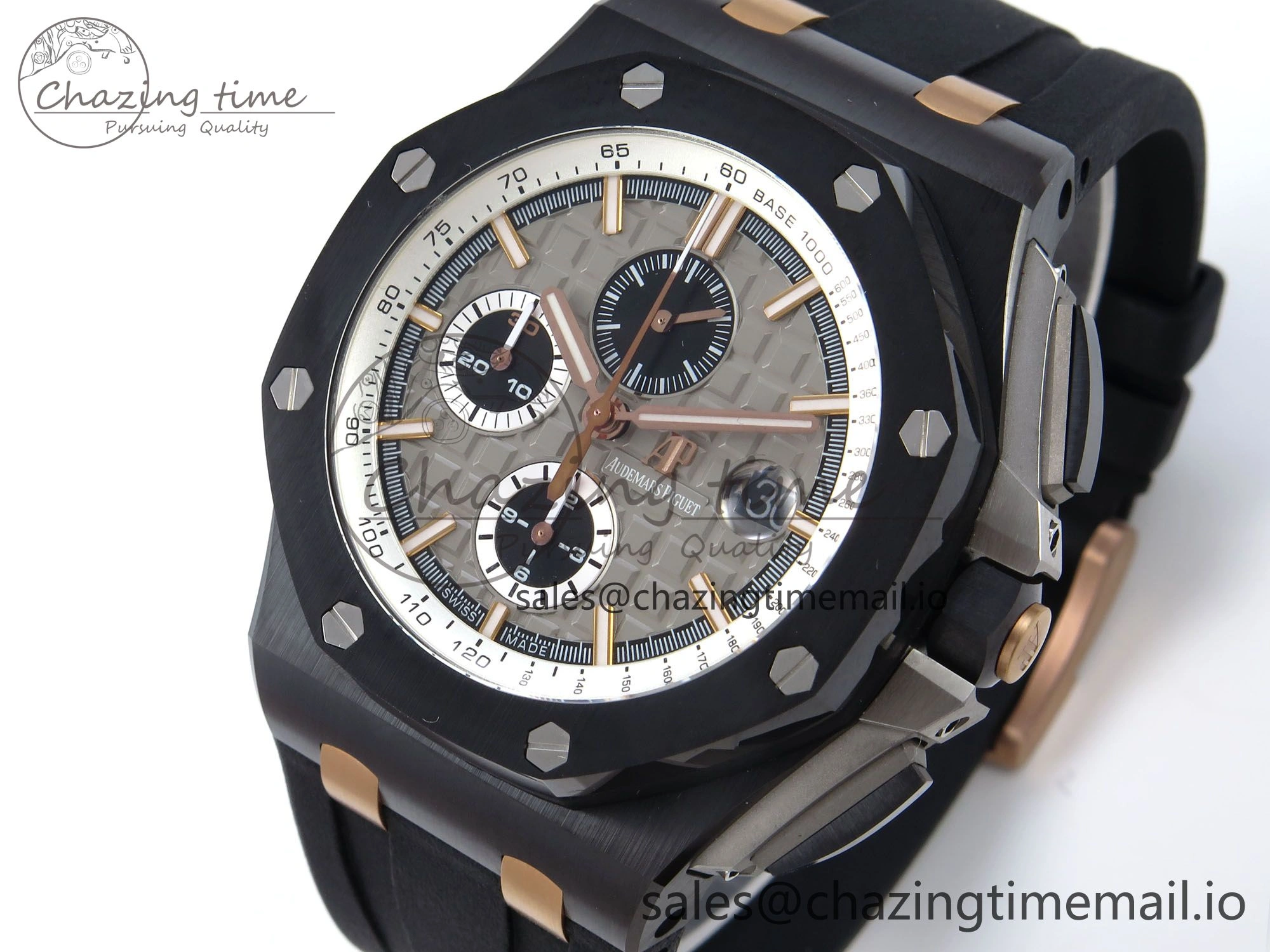 SportInspired Royal Oak Offshore 44mm Black Ceramic RG TKF 1:1 Best Edition Gray Dial on Black Rubber Strap A 4371