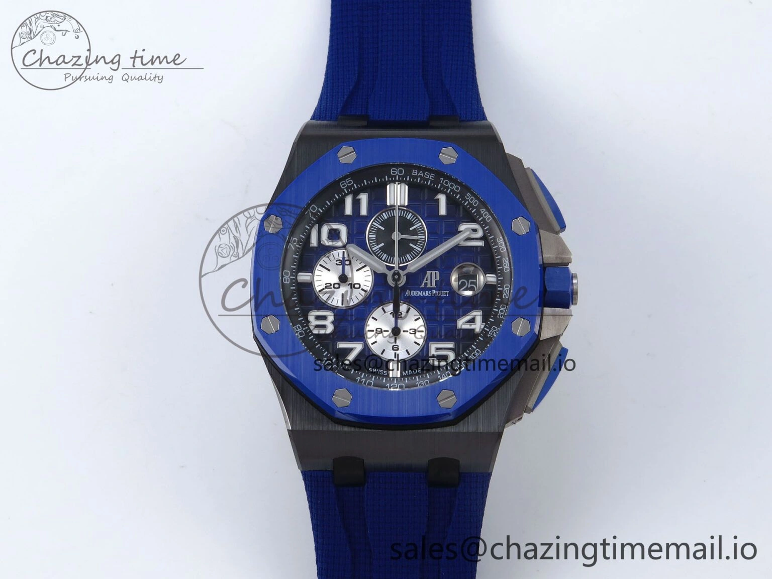 Flexible Royal Oak Offshore 44mm Black Ceramic TKF 1:1 Best Edition Blue Dial on Blue Rubber Strap A 4366