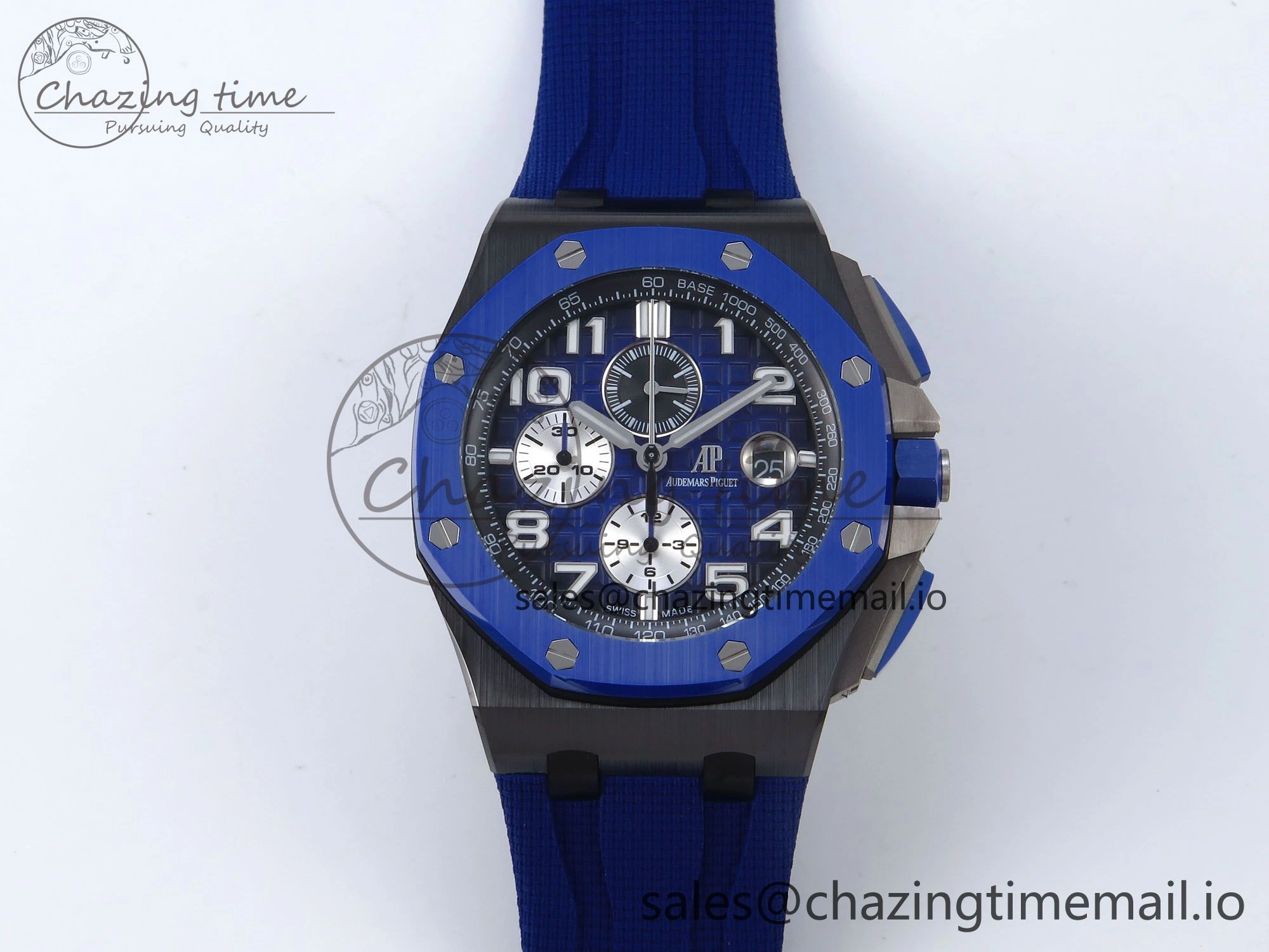 Flexible Royal Oak Offshore 44mm Black Ceramic TKF 1:1 Best Edition Blue Dial on Blue Rubber Strap A 4366
