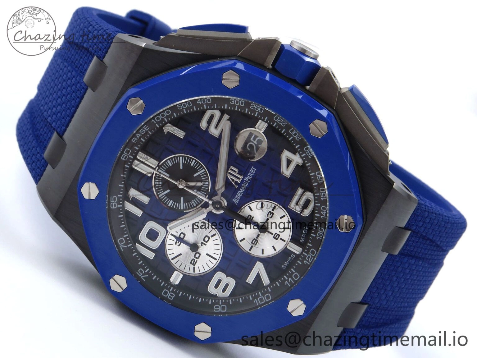 Flexible Royal Oak Offshore 44mm Black Ceramic TKF 1:1 Best Edition Blue Dial on Blue Rubber Strap A 4366