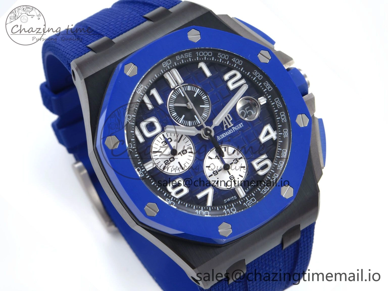 Flexible Royal Oak Offshore 44mm Black Ceramic TKF 1:1 Best Edition Blue Dial on Blue Rubber Strap A 4366