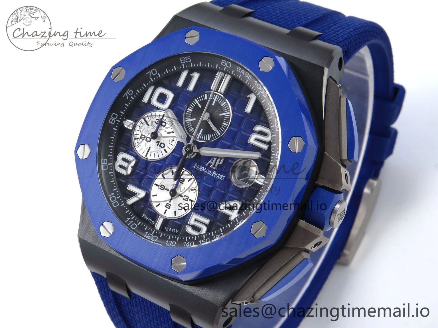 Flexible Royal Oak Offshore 44mm Black Ceramic TKF 1:1 Best Edition Blue Dial on Blue Rubber Strap A 4366