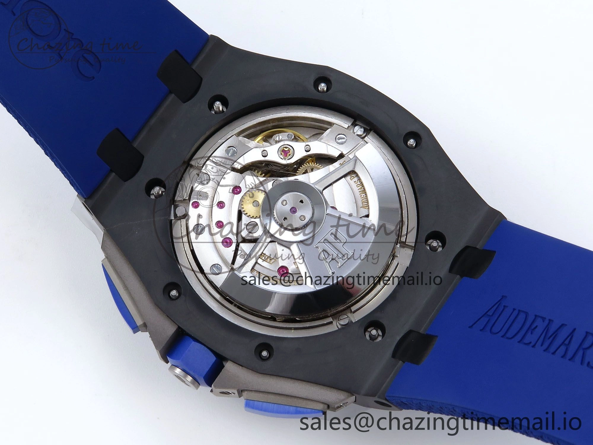 Flexible Royal Oak Offshore 44mm Black Ceramic TKF 1:1 Best Edition Blue Dial on Blue Rubber Strap A 4366