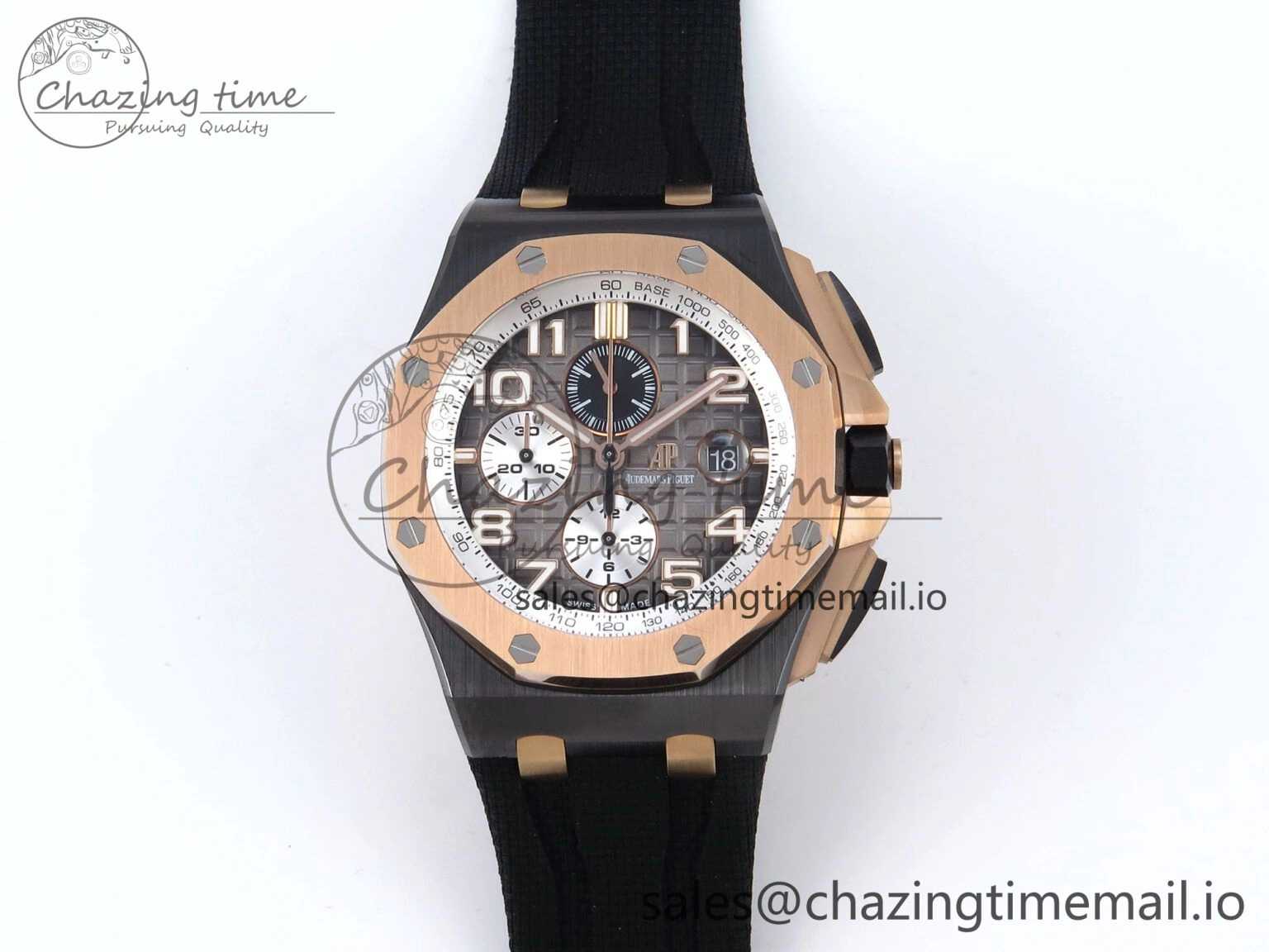 WeatherProof Royal Oak Offshore 44mm Black Ceramic TKF 1:1 Best Edition Gray Dial RG Bezel on Black Rubber Strap A 4374