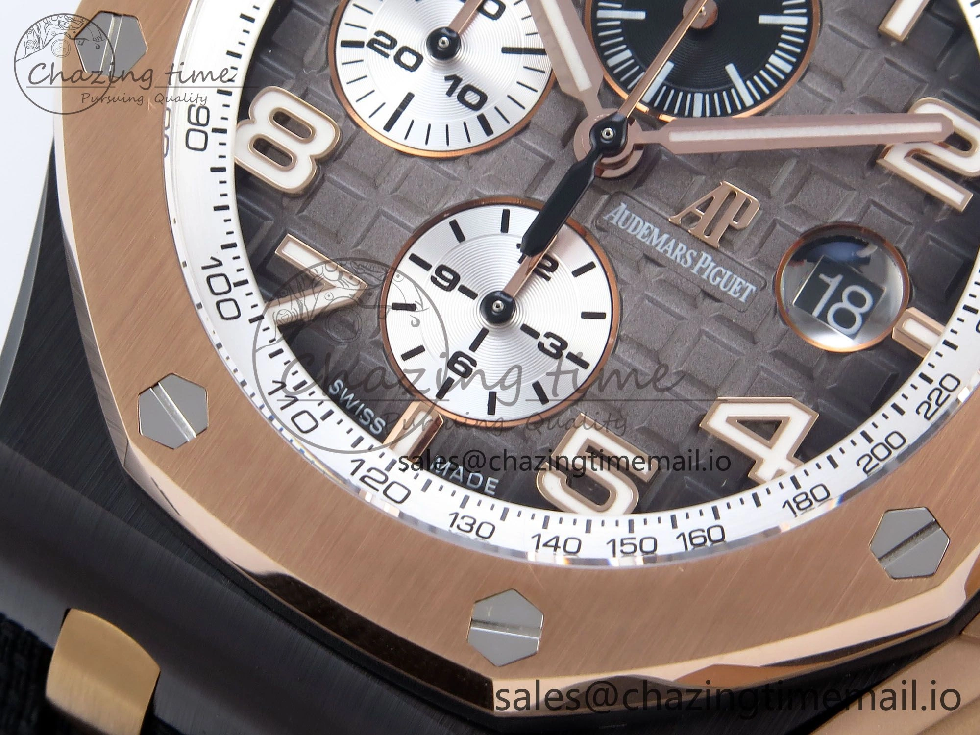 WeatherProof Royal Oak Offshore 44mm Black Ceramic TKF 1:1 Best Edition Gray Dial RG Bezel on Black Rubber Strap A 4374