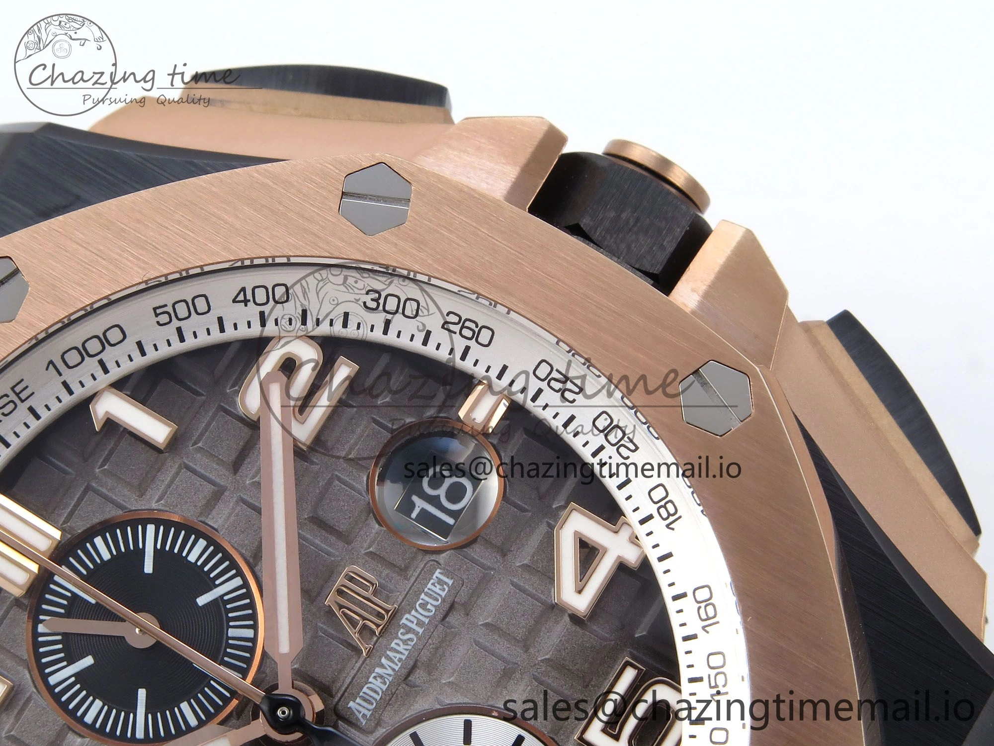 WeatherProof Royal Oak Offshore 44mm Black Ceramic TKF 1:1 Best Edition Gray Dial RG Bezel on Black Rubber Strap A 4374
