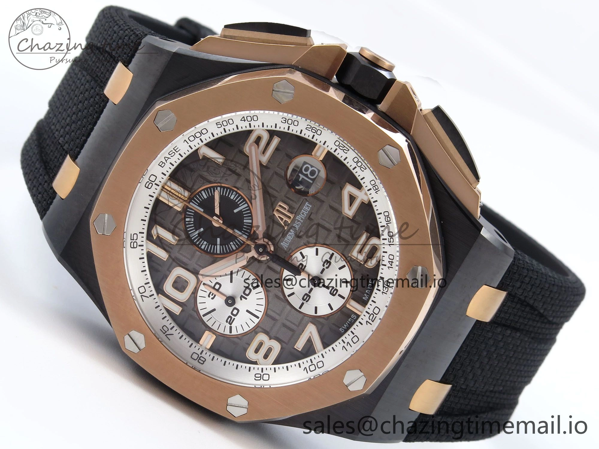 WeatherProof Royal Oak Offshore 44mm Black Ceramic TKF 1:1 Best Edition Gray Dial RG Bezel on Black Rubber Strap A 4374