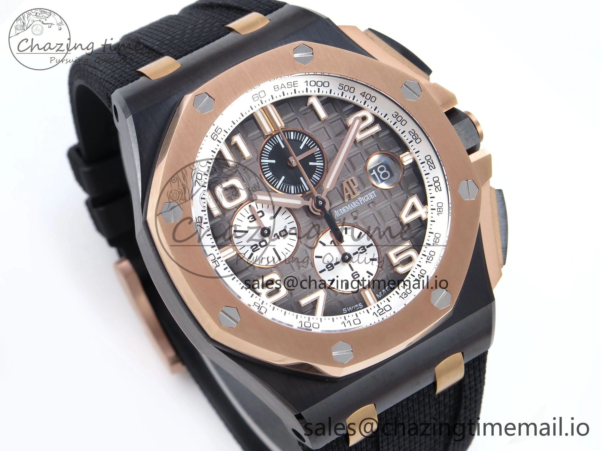 WeatherProof Royal Oak Offshore 44mm Black Ceramic TKF 1:1 Best Edition Gray Dial RG Bezel on Black Rubber Strap A 4374