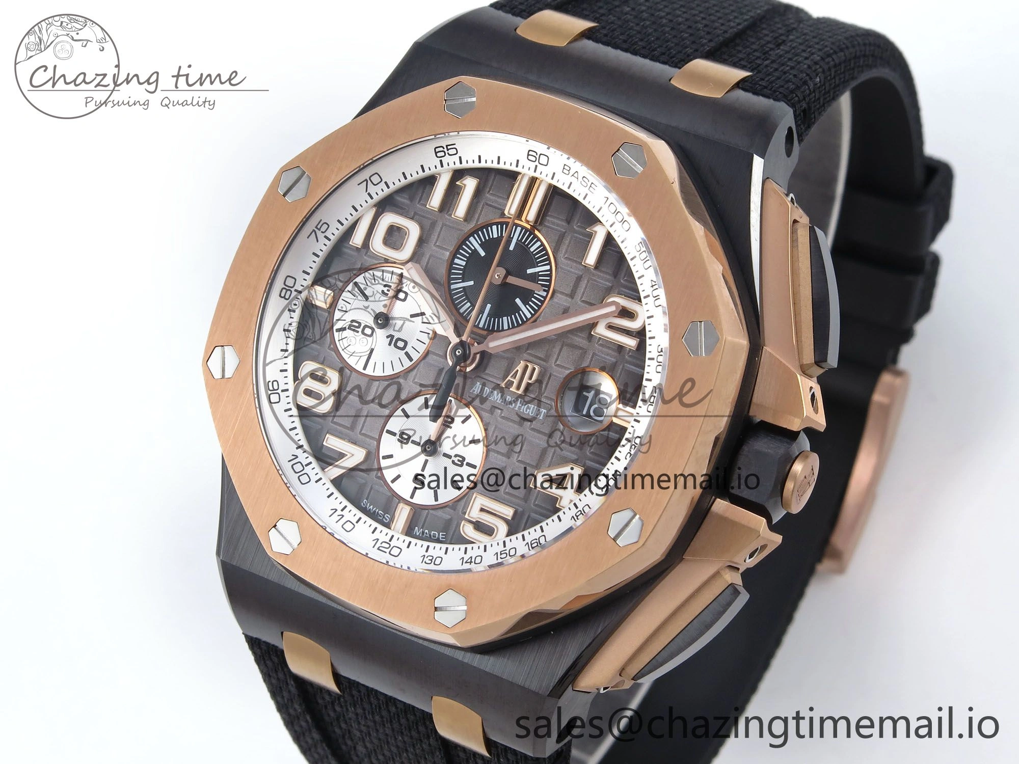 WeatherProof Royal Oak Offshore 44mm Black Ceramic TKF 1:1 Best Edition Gray Dial RG Bezel on Black Rubber Strap A 4374