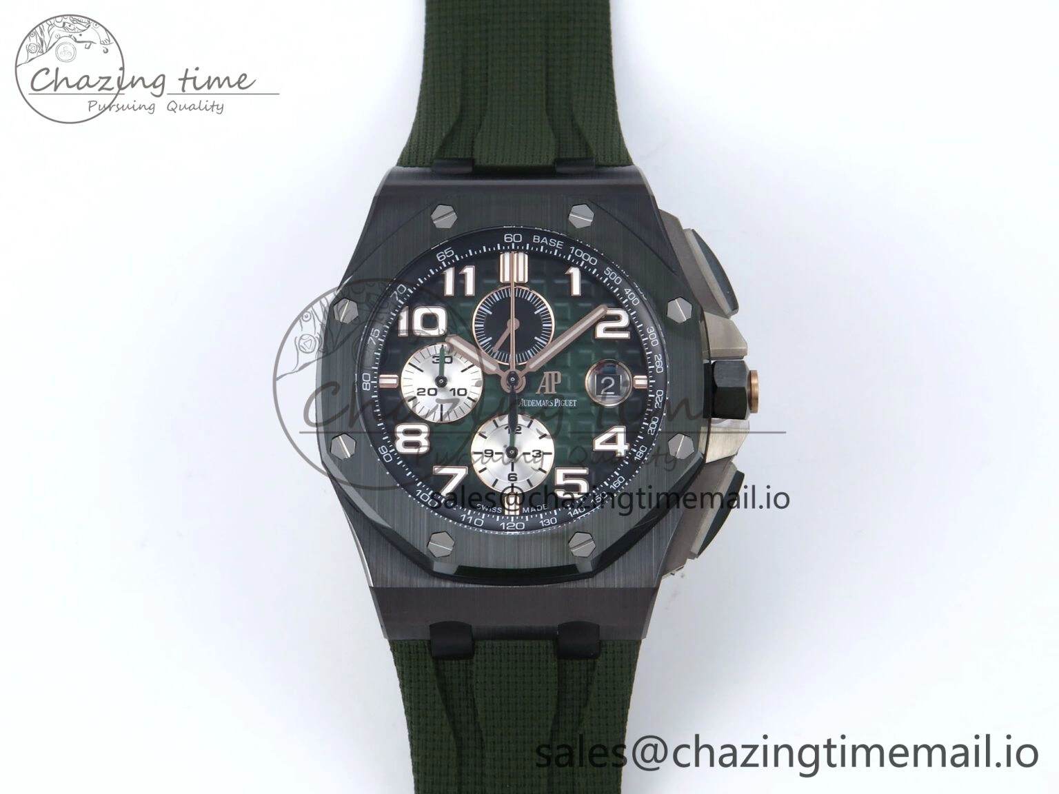 OdorResistant Royal Oak Offshore 44mm Black Ceramic TKF 1:1 Best Edition Green Dial on Green Rubber Strap A 4314
