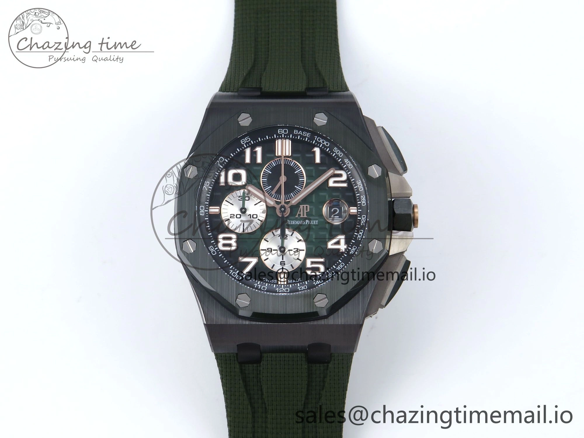 OdorResistant Royal Oak Offshore 44mm Black Ceramic TKF 1:1 Best Edition Green Dial on Green Rubber Strap A 4314