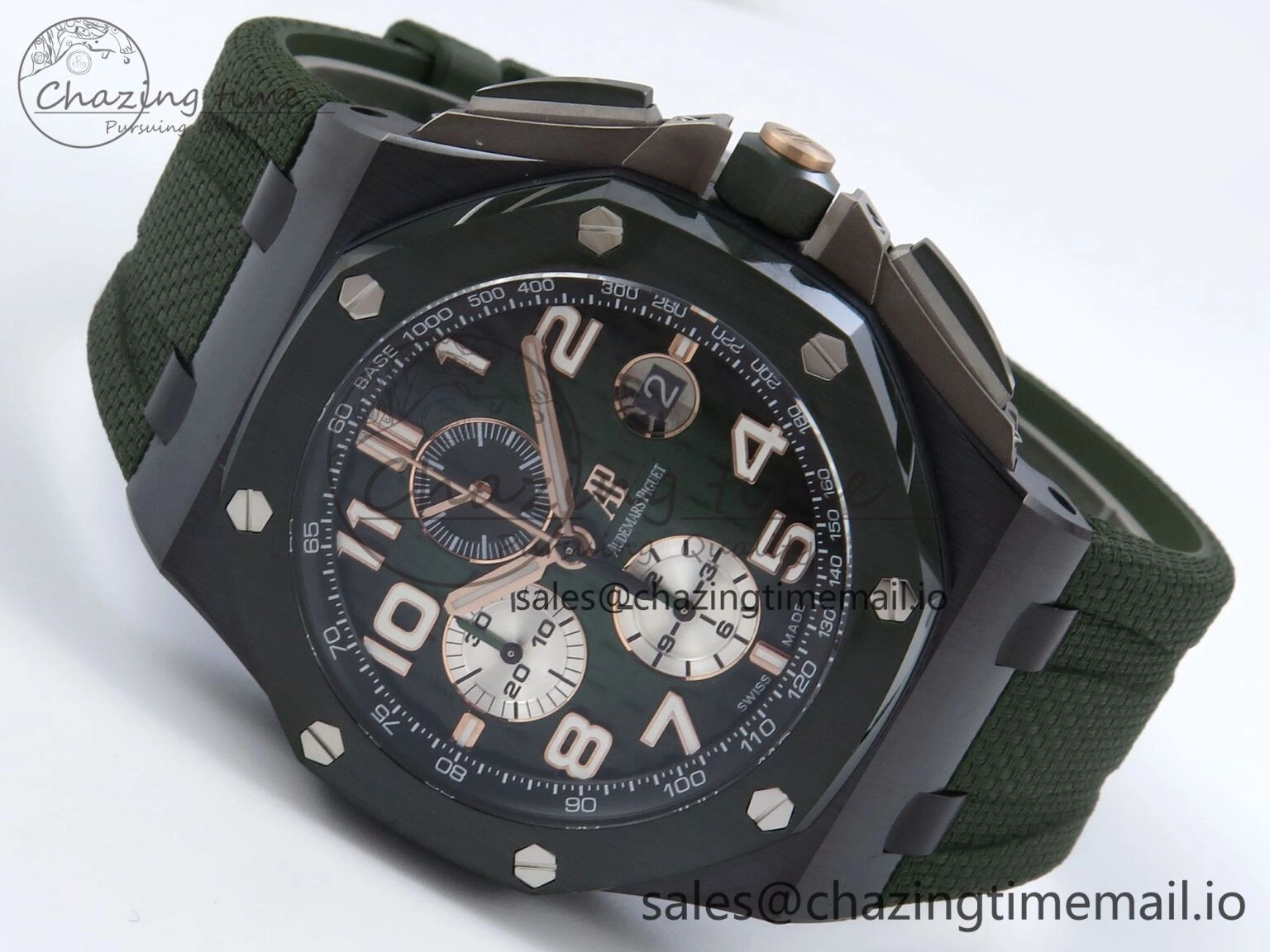 OdorResistant Royal Oak Offshore 44mm Black Ceramic TKF 1:1 Best Edition Green Dial on Green Rubber Strap A 4314