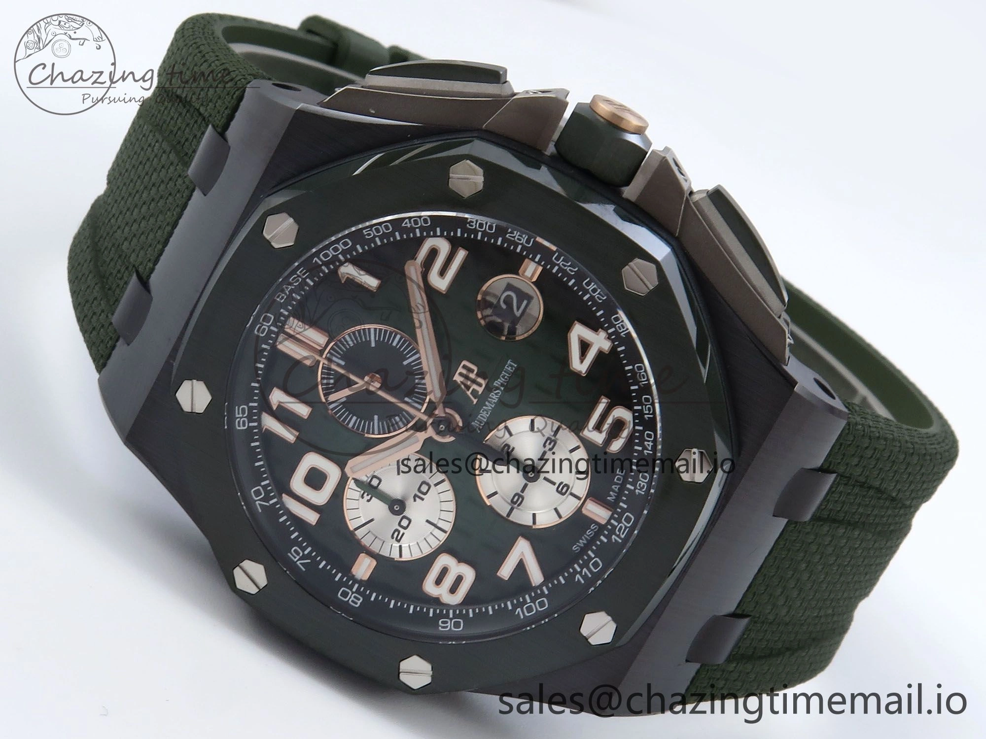 OdorResistant Royal Oak Offshore 44mm Black Ceramic TKF 1:1 Best Edition Green Dial on Green Rubber Strap A 4314