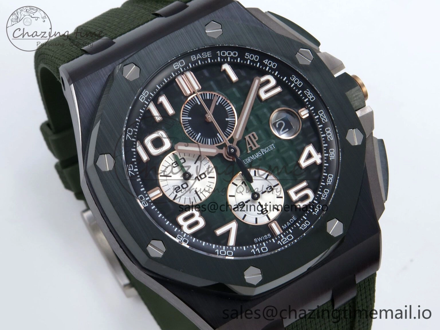 OdorResistant Royal Oak Offshore 44mm Black Ceramic TKF 1:1 Best Edition Green Dial on Green Rubber Strap A 4314