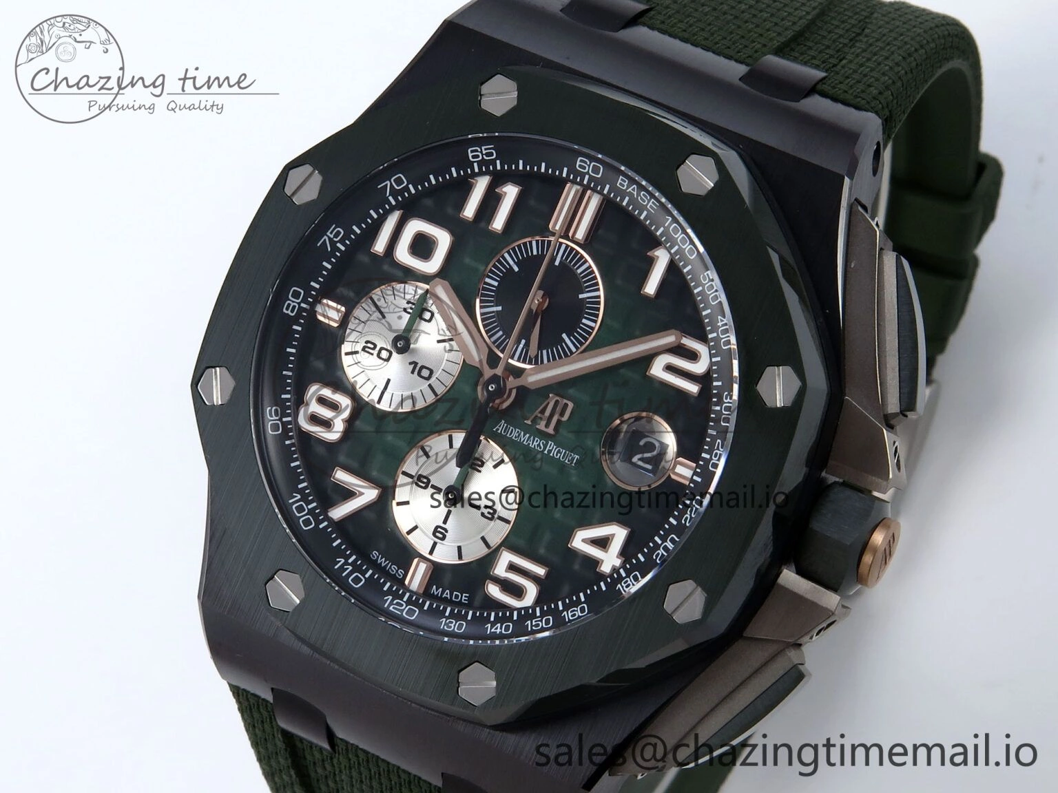 OdorResistant Royal Oak Offshore 44mm Black Ceramic TKF 1:1 Best Edition Green Dial on Green Rubber Strap A 4314
