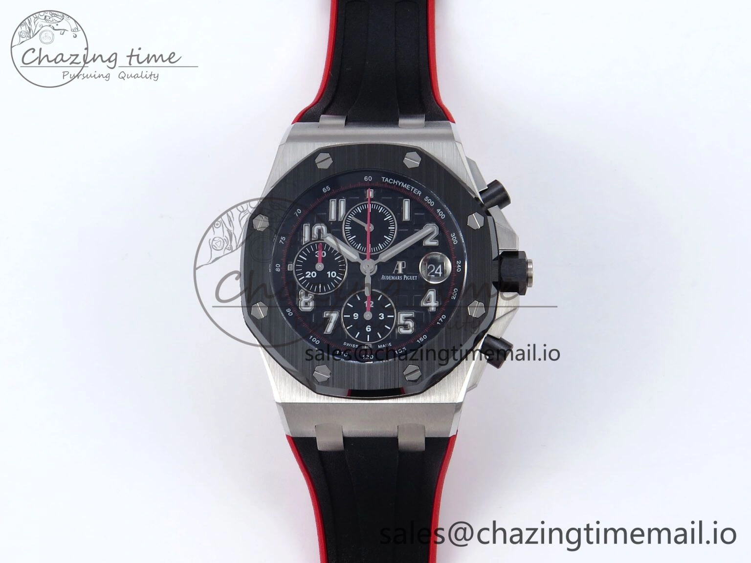 EasyMatch Royal Oak Offshore 44mm Black Themes SS TKF 1:1 Best Edition Black Dial on Black Red Rubber Strap A 4320