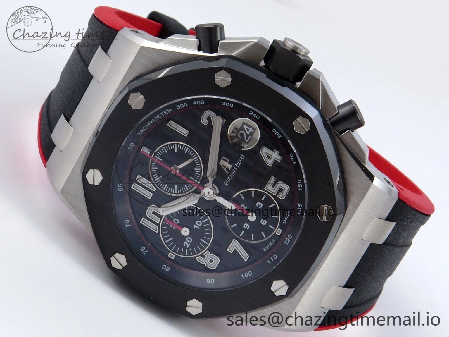 EasyMatch Royal Oak Offshore 44mm Black Themes SS TKF 1:1 Best Edition Black Dial on Black Red Rubber Strap A 4320
