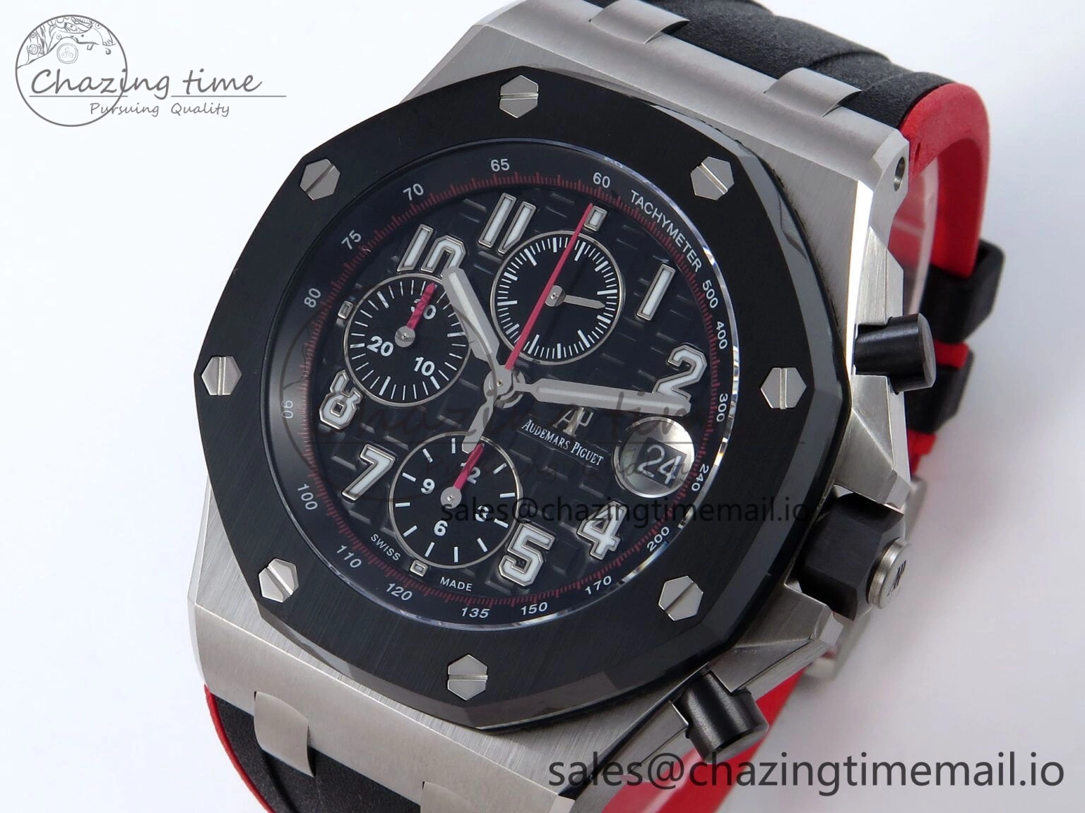 EasyMatch Royal Oak Offshore 44mm Black Themes SS TKF 1:1 Best Edition Black Dial on Black Red Rubber Strap A 4320