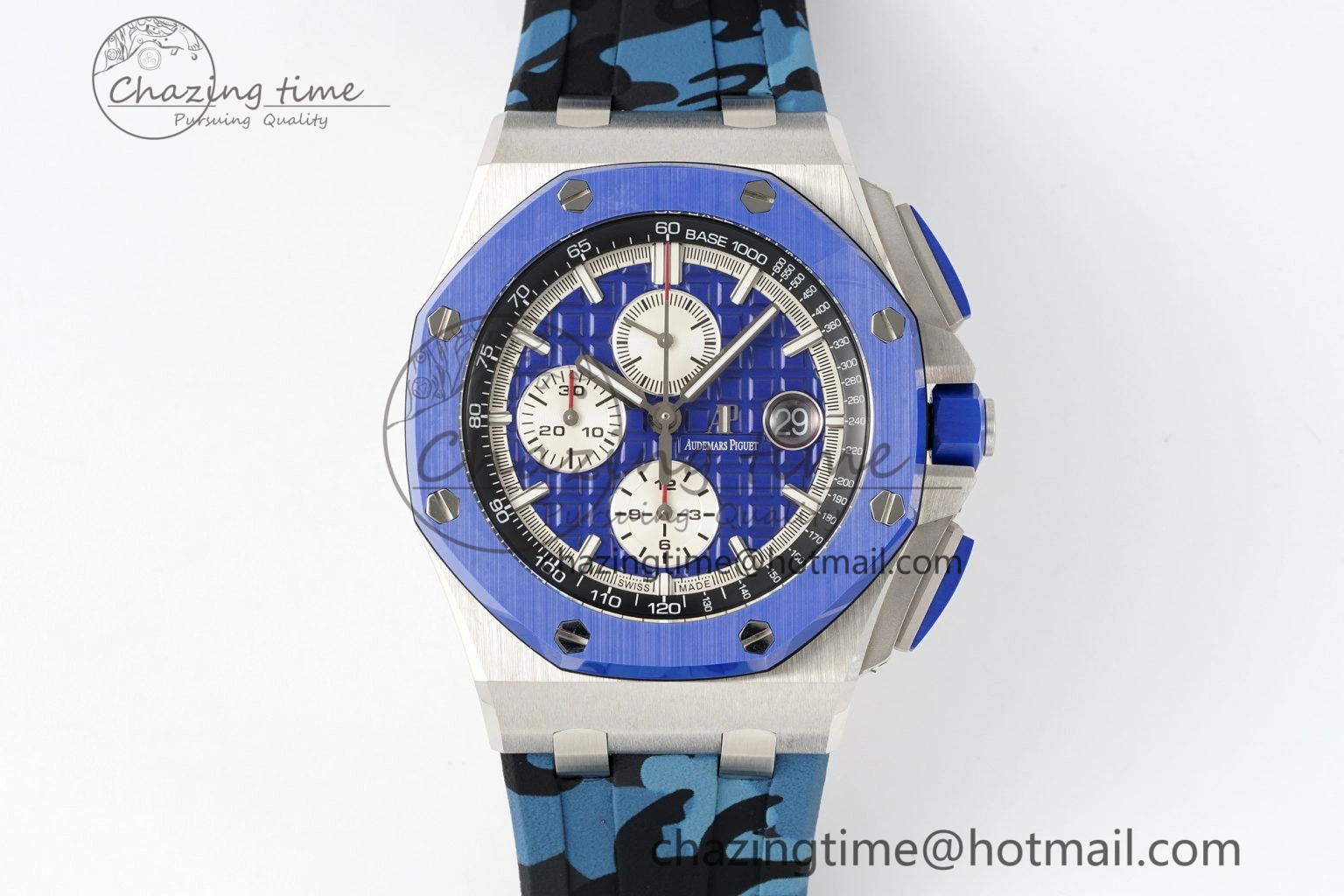Royal Oak Offshore 44mm Blue Ceramic Bezel APF 1:1 Best Edition Blue Dial on Blue Camou Strap A3126 V Stretchable 4598