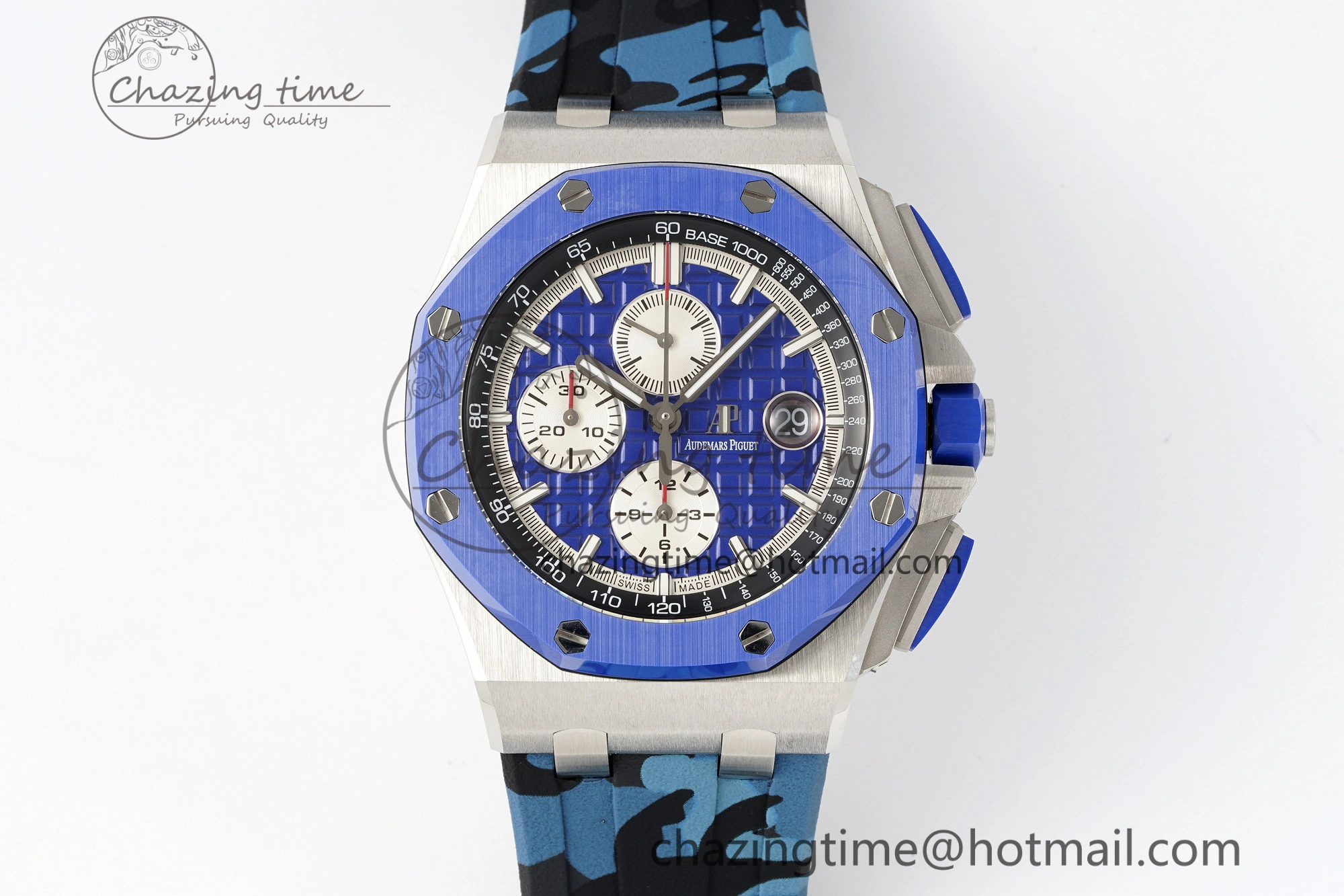 Royal Oak Offshore 44mm Blue Ceramic Bezel APF 1:1 Best Edition Blue Dial on Blue Camou Strap A3126 V Stretchable 4598