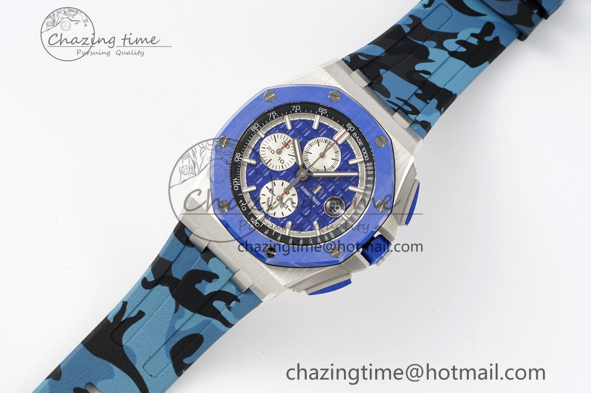 Royal Oak Offshore 44mm Blue Ceramic Bezel APF 1:1 Best Edition Blue Dial on Blue Camou Strap A3126 V Stretchable 4598