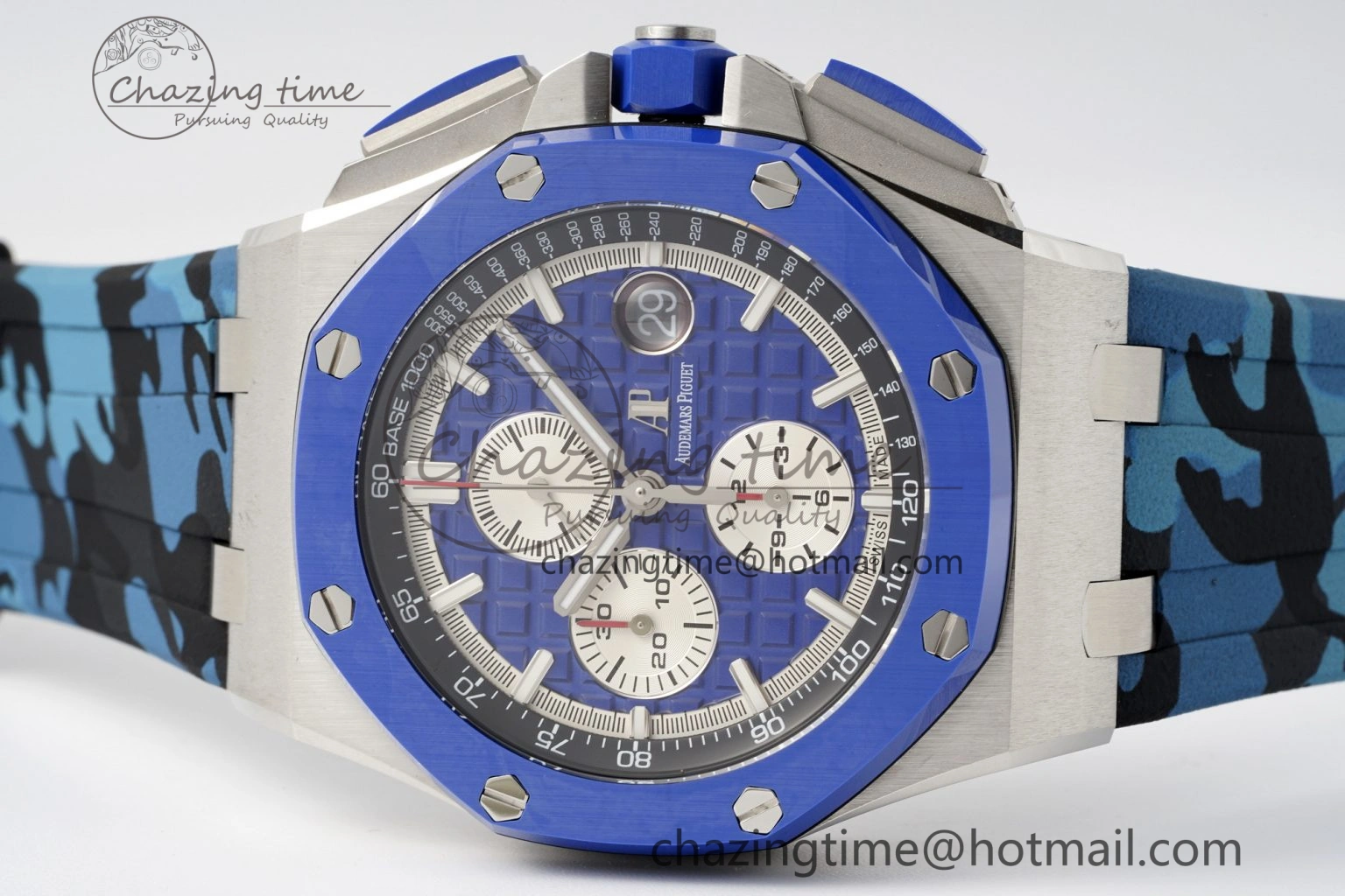 Royal Oak Offshore 44mm Blue Ceramic Bezel APF 1:1 Best Edition Blue Dial on Blue Camou Strap A3126 V Stretchable 4598