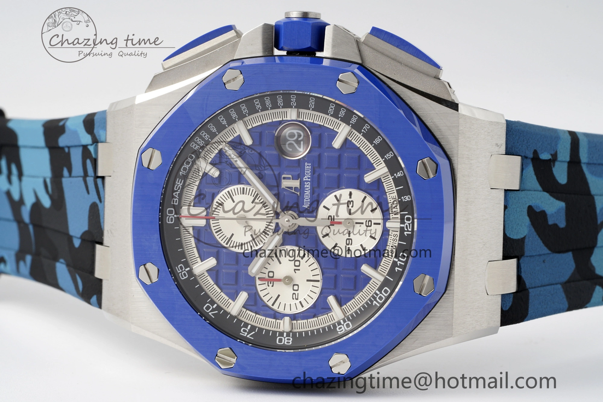 Royal Oak Offshore 44mm Blue Ceramic Bezel APF 1:1 Best Edition Blue Dial on Blue Camou Strap A3126 V Stretchable 4598