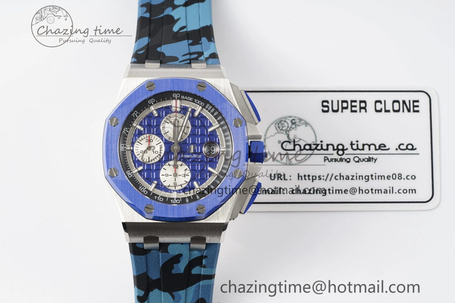 Royal Oak Offshore 44mm Blue Ceramic Bezel APF 1:1 Best Edition Blue Dial on Blue Camou Strap A3126 V Stretchable 4598