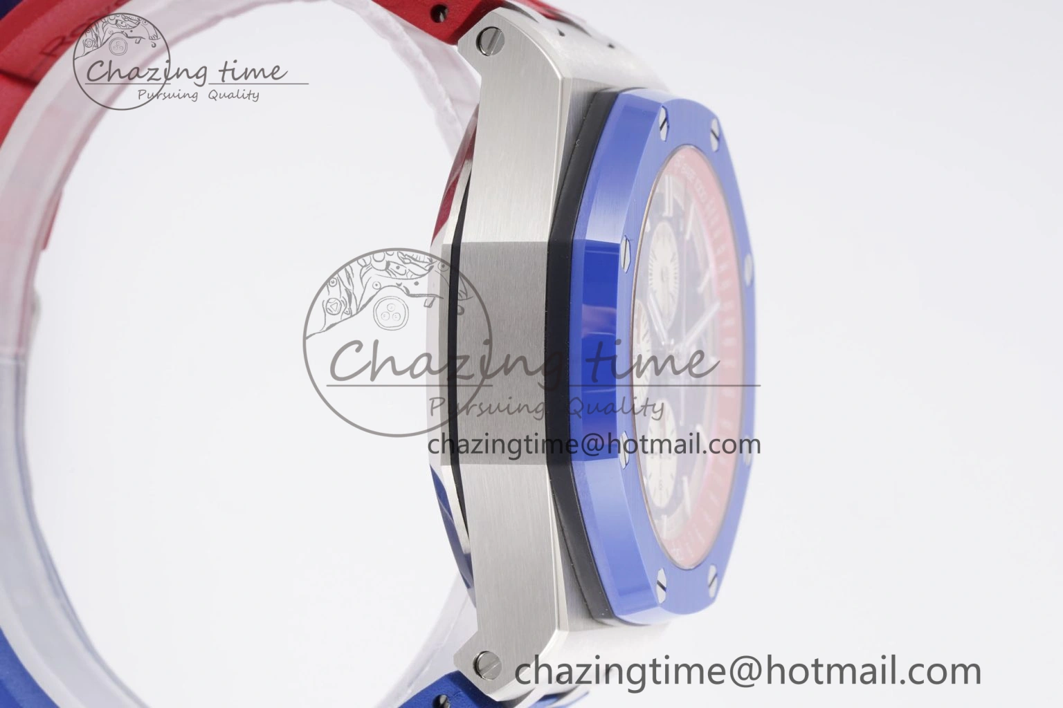 Royal Oak Offshore 44mm Blue Ceramic Bezel APF 1:1 Best Edition Blue Red Dial on Blue Red Rubber Strap A3126 V Unisex 4596