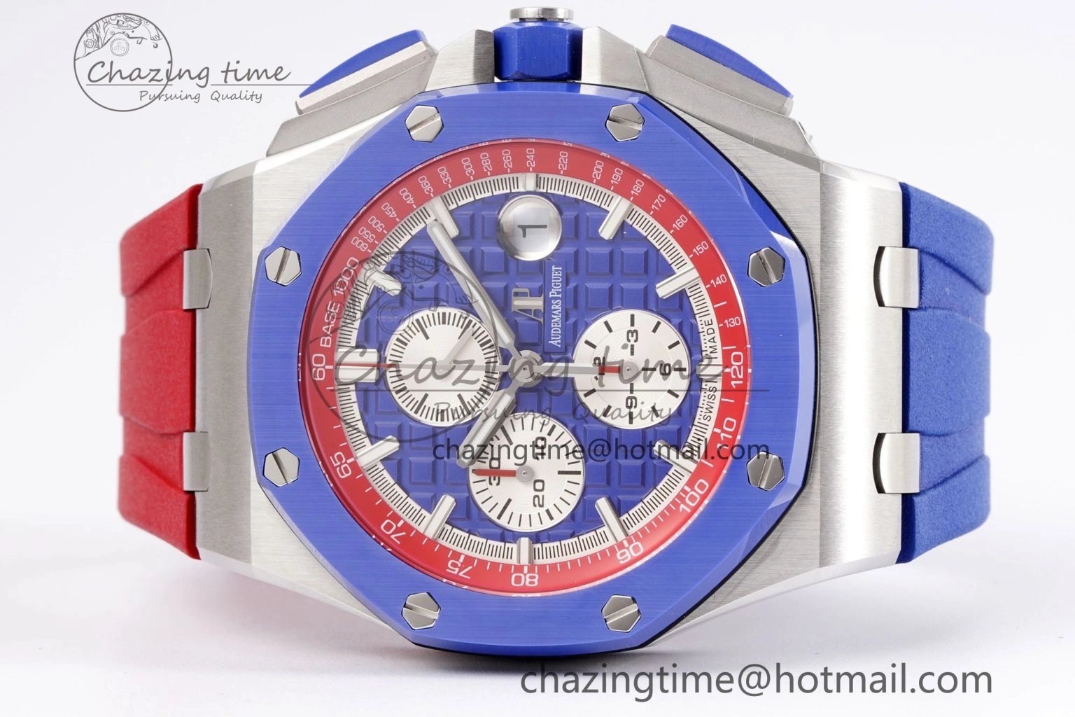 Royal Oak Offshore 44mm Blue Ceramic Bezel APF 1:1 Best Edition Blue Red Dial on Blue Red Rubber Strap A3126 V Unisex 4596