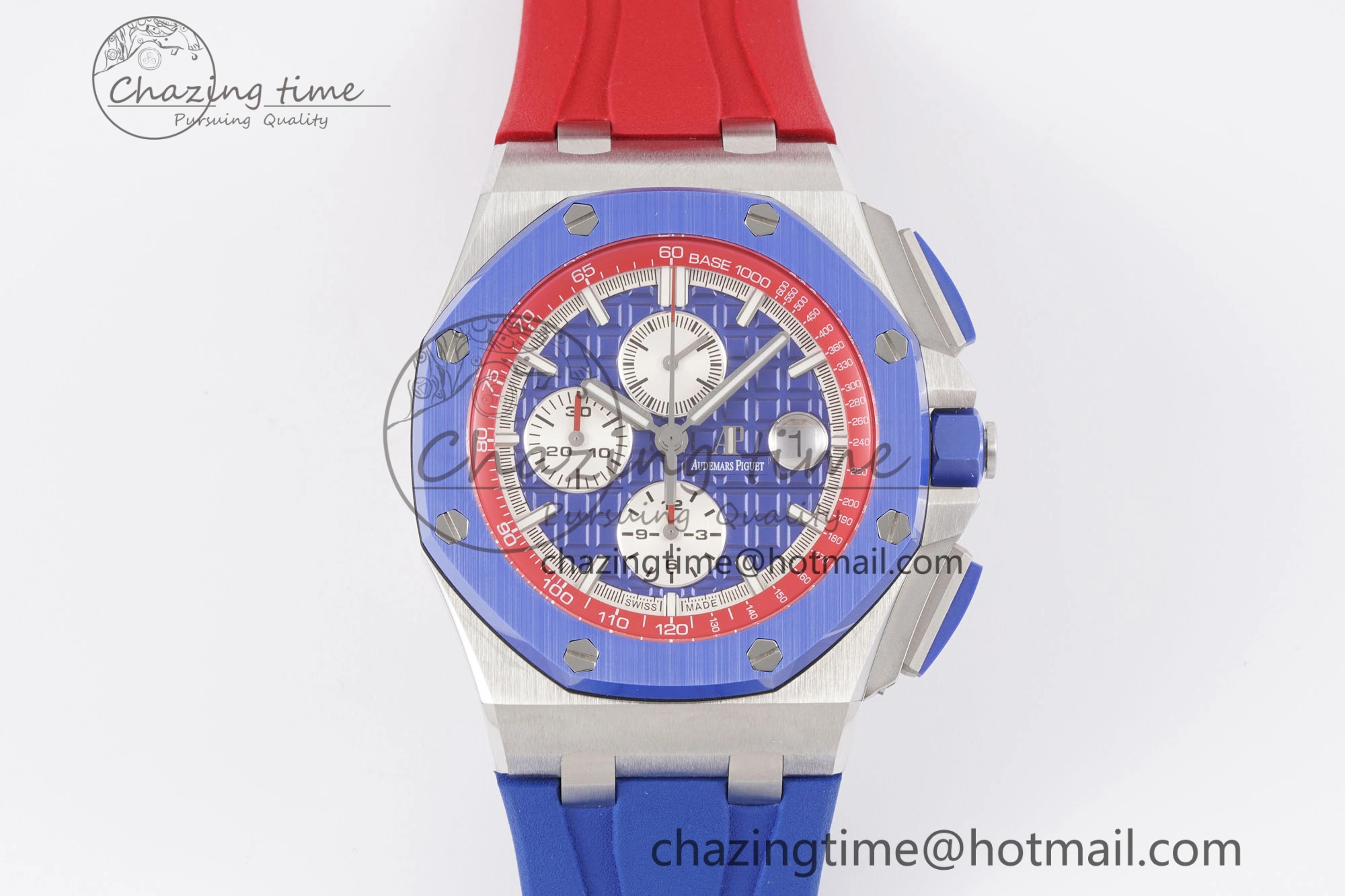Royal Oak Offshore 44mm Blue Ceramic Bezel APF 1:1 Best Edition Blue Red Dial on Blue Red Rubber Strap A3126 V Unisex 4596