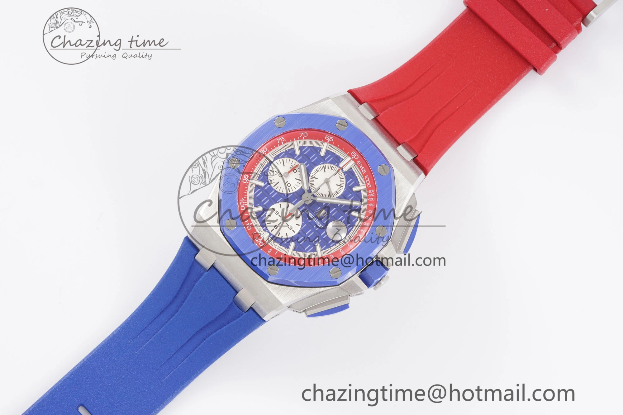 Royal Oak Offshore 44mm Blue Ceramic Bezel APF 1:1 Best Edition Blue Red Dial on Blue Red Rubber Strap A3126 V Unisex 4596