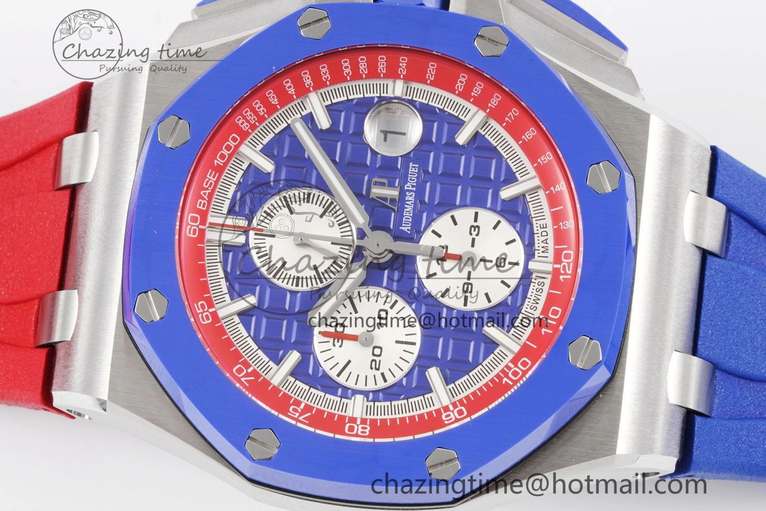 Royal Oak Offshore 44mm Blue Ceramic Bezel APF 1:1 Best Edition Blue Red Dial on Blue Red Rubber Strap A3126 V Unisex 4596