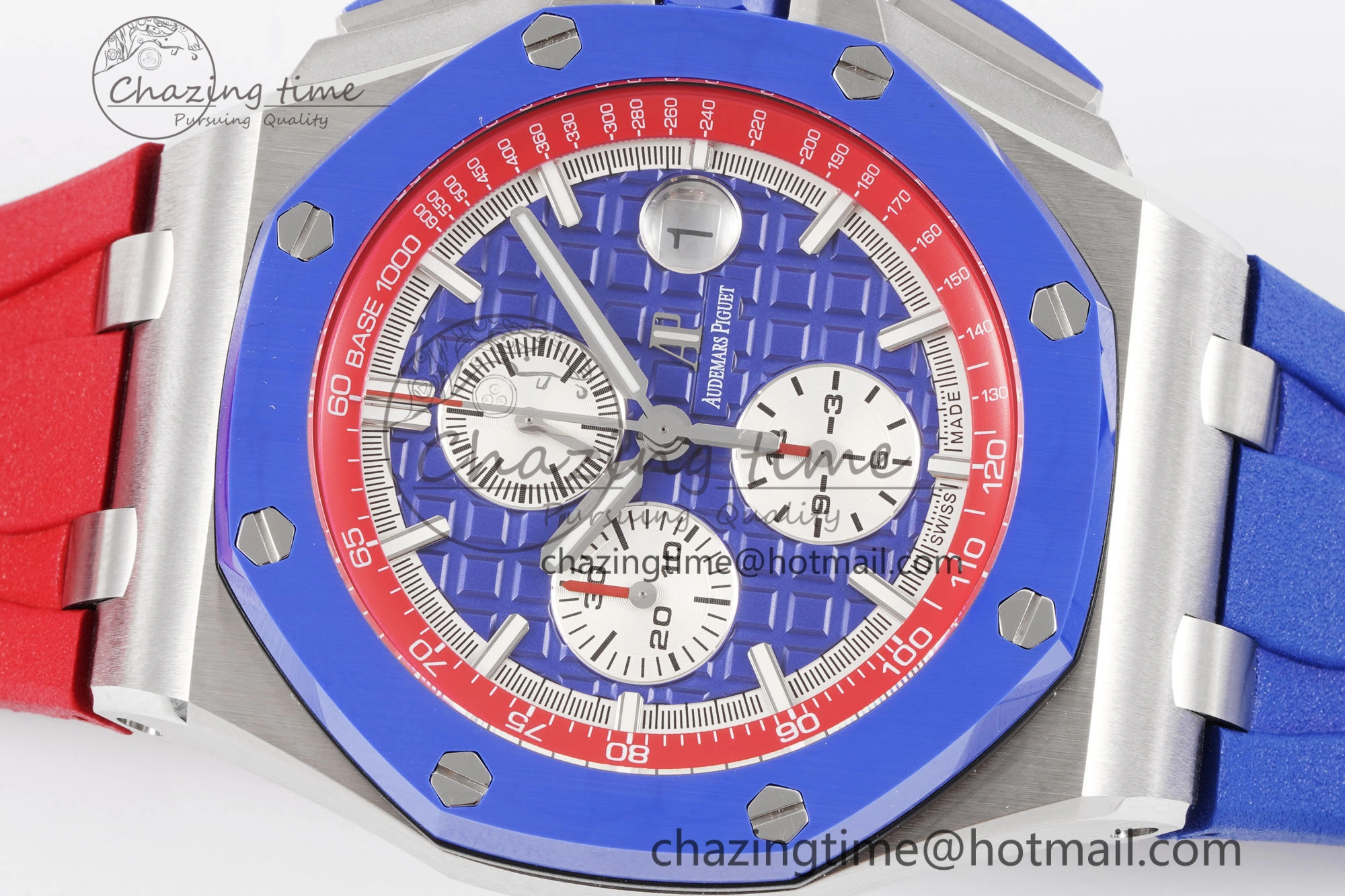 Royal Oak Offshore 44mm Blue Ceramic Bezel APF 1:1 Best Edition Blue Red Dial on Blue Red Rubber Strap A3126 V Unisex 4596