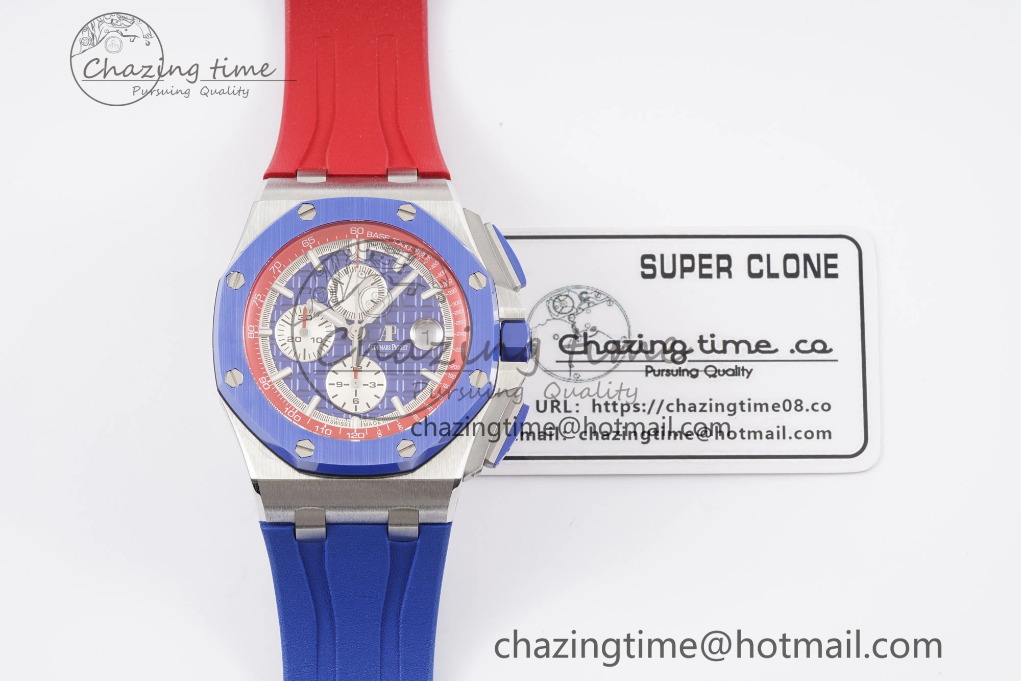 Royal Oak Offshore 44mm Blue Ceramic Bezel APF 1:1 Best Edition Blue Red Dial on Blue Red Rubber Strap A3126 V Unisex 4596