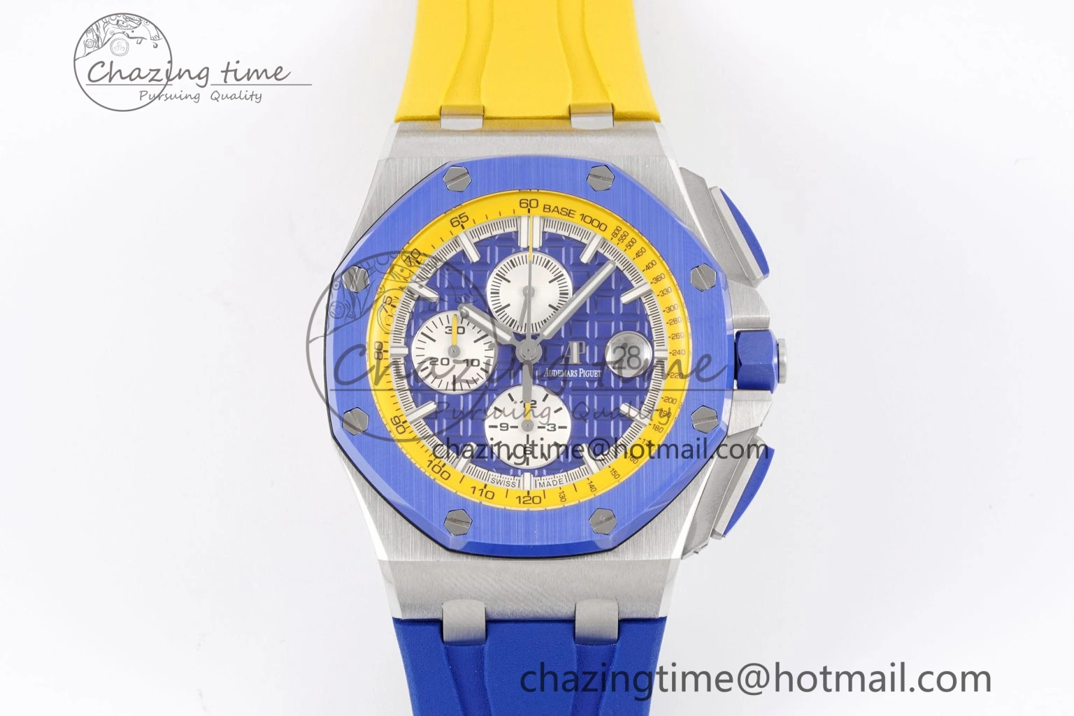 Premium Royal Oak Offshore 44mm Blue Ceramic Bezel APF 1:1 Best Edition Blue Yellow Dial on Blue Yellow Rubber Strap A3126 V 4594