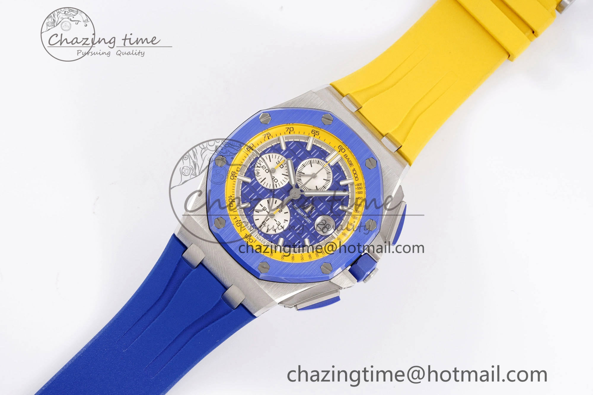 Premium Royal Oak Offshore 44mm Blue Ceramic Bezel APF 1:1 Best Edition Blue Yellow Dial on Blue Yellow Rubber Strap A3126 V 4594