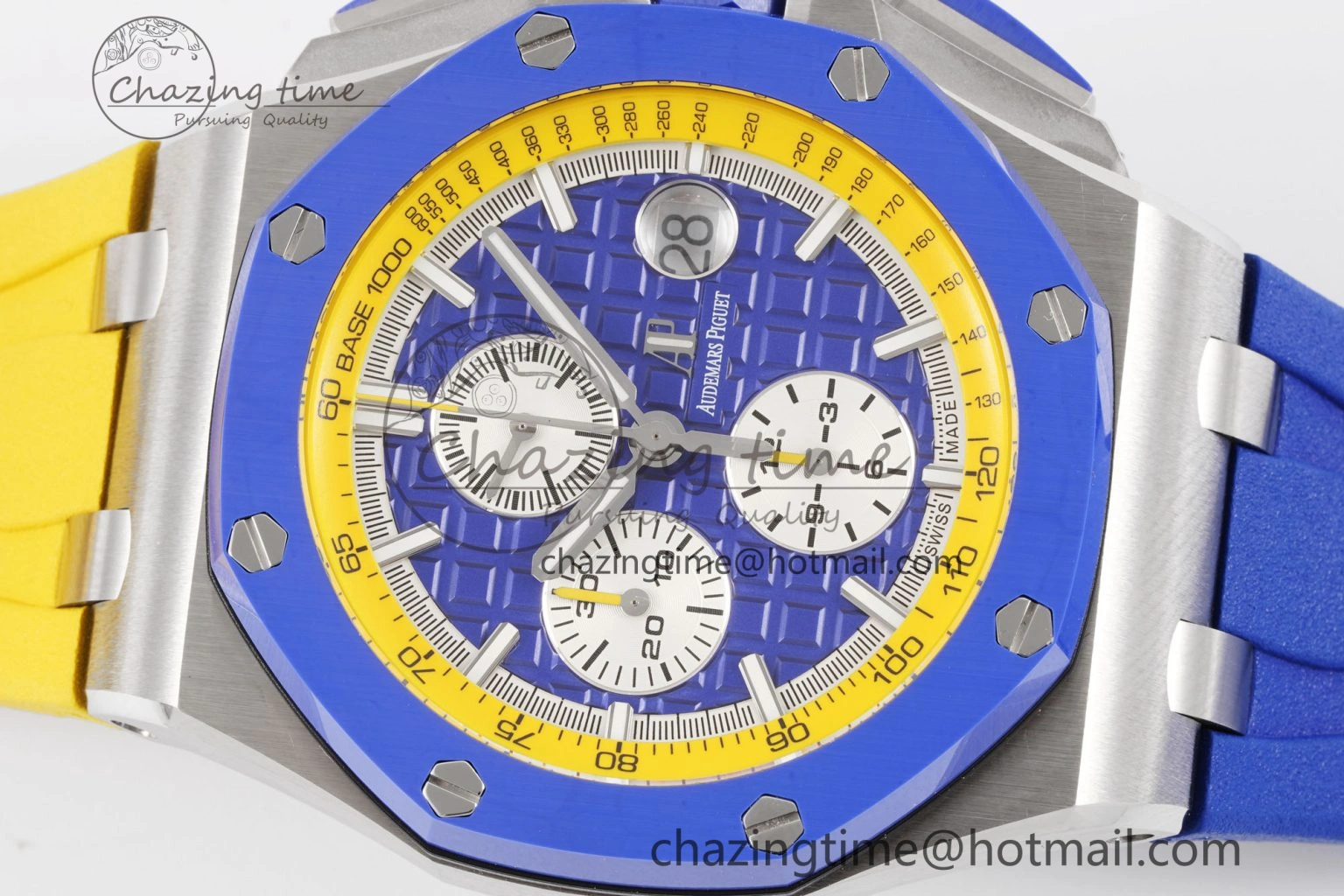 Premium Royal Oak Offshore 44mm Blue Ceramic Bezel APF 1:1 Best Edition Blue Yellow Dial on Blue Yellow Rubber Strap A3126 V 4594