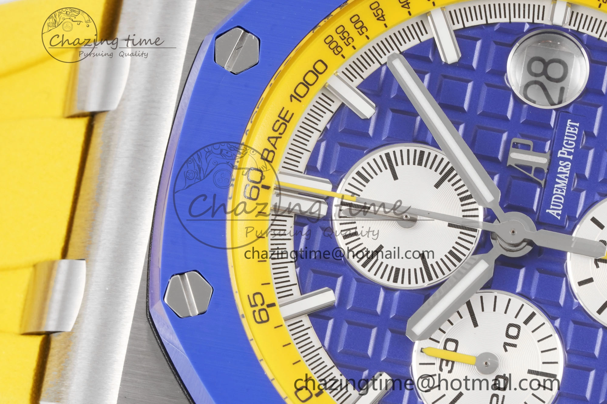 Premium Royal Oak Offshore 44mm Blue Ceramic Bezel APF 1:1 Best Edition Blue Yellow Dial on Blue Yellow Rubber Strap A3126 V 4594