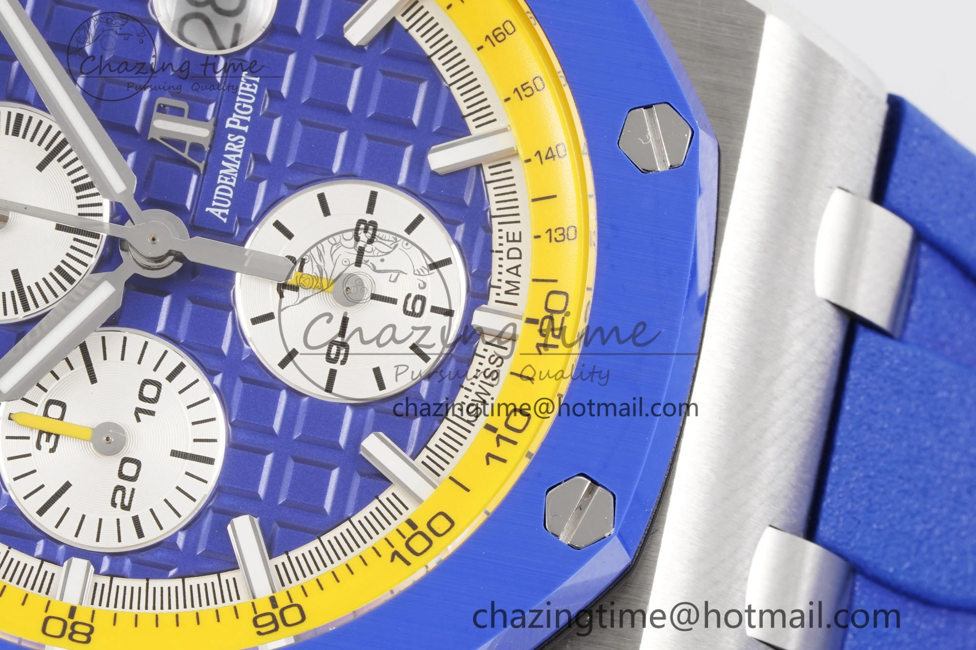 Premium Royal Oak Offshore 44mm Blue Ceramic Bezel APF 1:1 Best Edition Blue Yellow Dial on Blue Yellow Rubber Strap A3126 V 4594