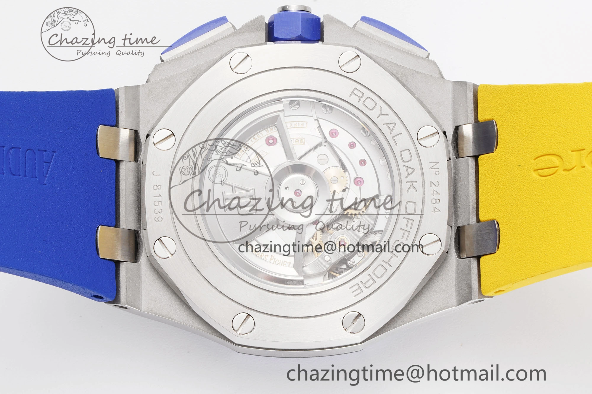 Premium Royal Oak Offshore 44mm Blue Ceramic Bezel APF 1:1 Best Edition Blue Yellow Dial on Blue Yellow Rubber Strap A3126 V 4594