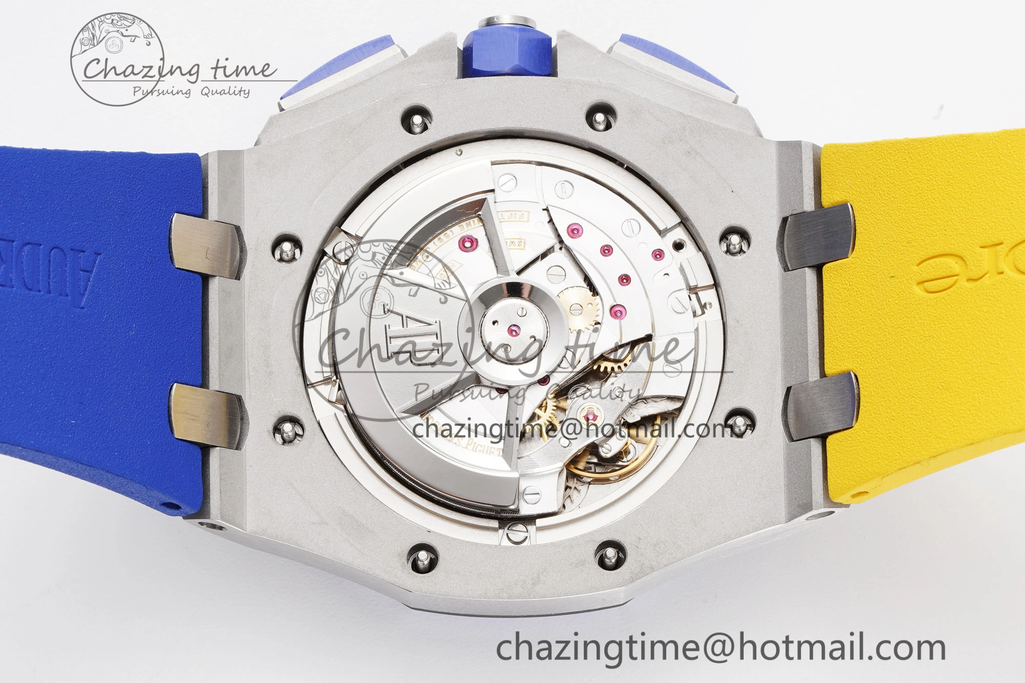 Premium Royal Oak Offshore 44mm Blue Ceramic Bezel APF 1:1 Best Edition Blue Yellow Dial on Blue Yellow Rubber Strap A3126 V 4594