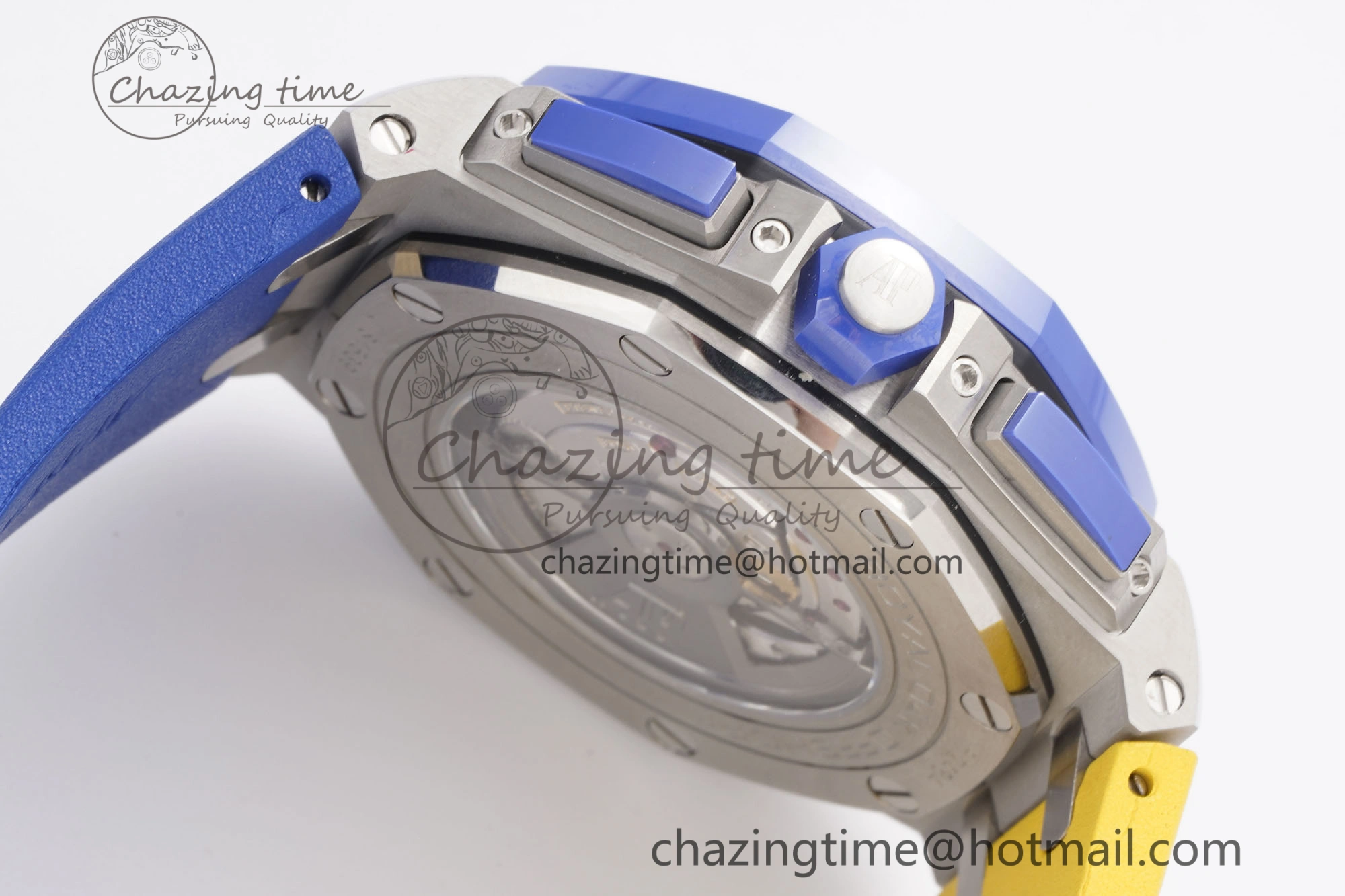 Premium Royal Oak Offshore 44mm Blue Ceramic Bezel APF 1:1 Best Edition Blue Yellow Dial on Blue Yellow Rubber Strap A3126 V 4594