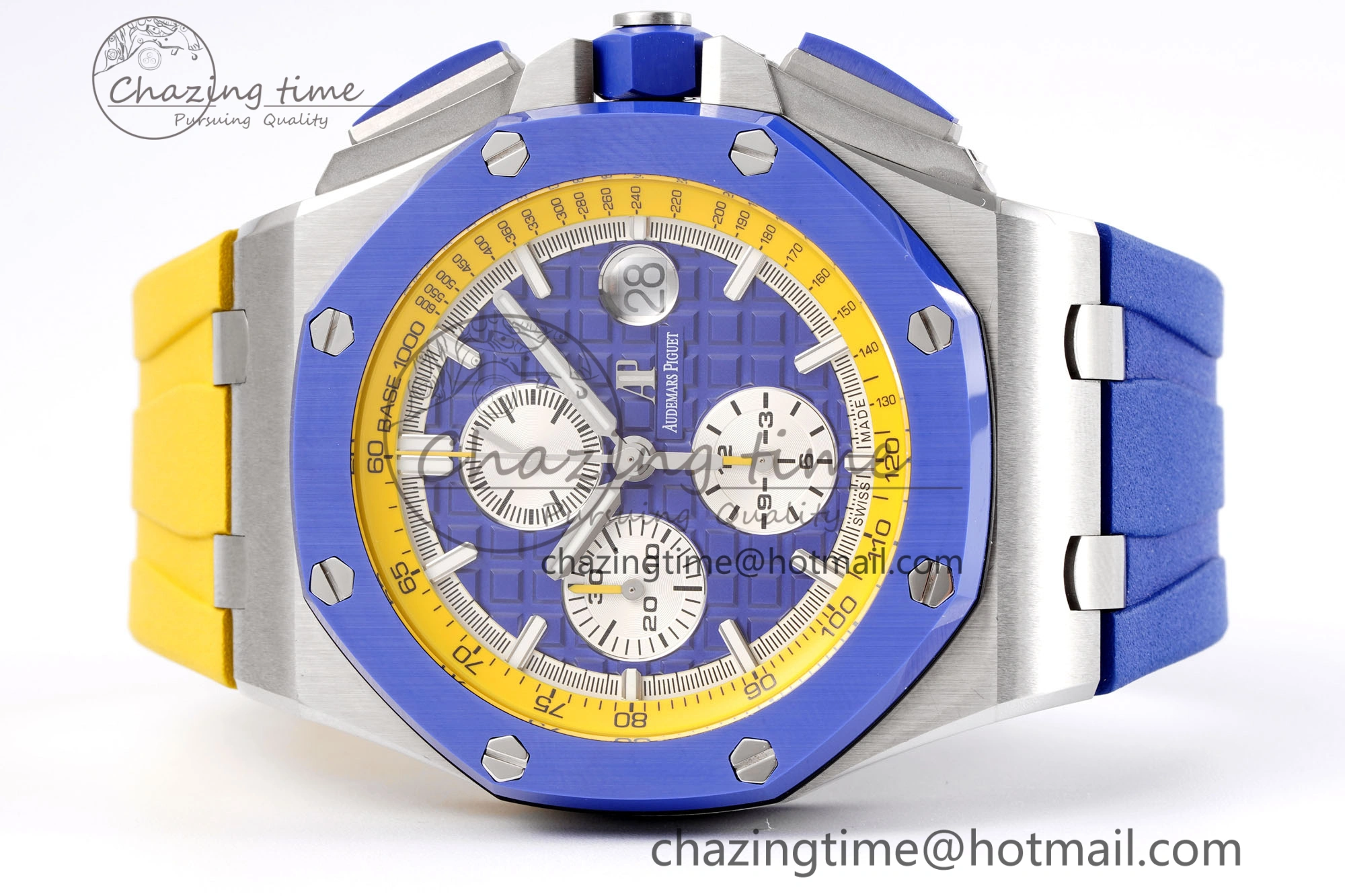Premium Royal Oak Offshore 44mm Blue Ceramic Bezel APF 1:1 Best Edition Blue Yellow Dial on Blue Yellow Rubber Strap A3126 V 4594