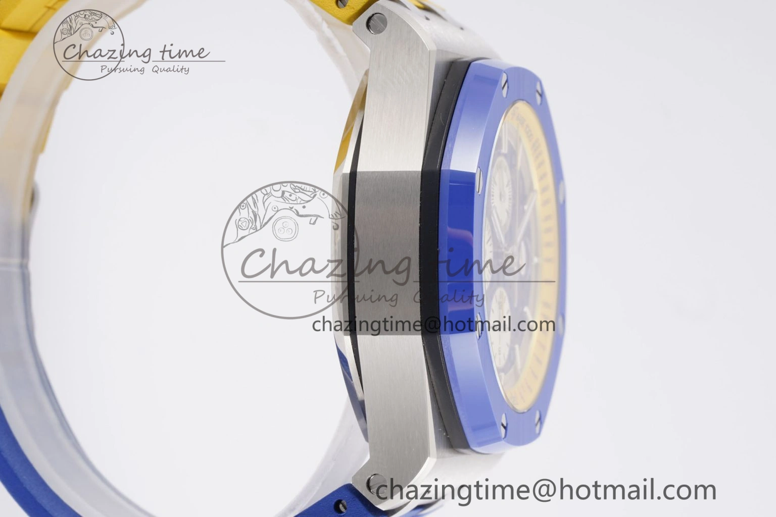 Premium Royal Oak Offshore 44mm Blue Ceramic Bezel APF 1:1 Best Edition Blue Yellow Dial on Blue Yellow Rubber Strap A3126 V 4594