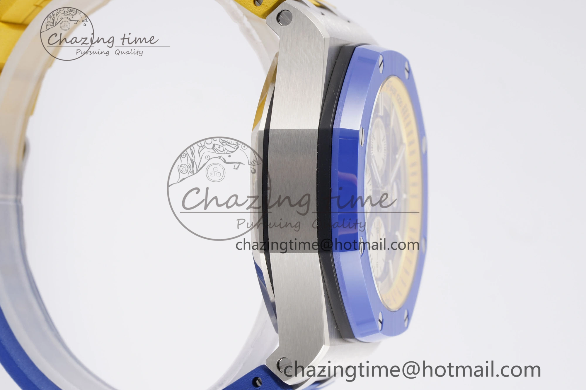 Premium Royal Oak Offshore 44mm Blue Ceramic Bezel APF 1:1 Best Edition Blue Yellow Dial on Blue Yellow Rubber Strap A3126 V 4594