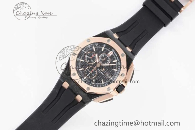 Royal Oak Offshore 44mm Forged Carbon RG Bezel APF 1:1 Best Edition Black Dial on Rubber Strap A3126 V Classic 4617