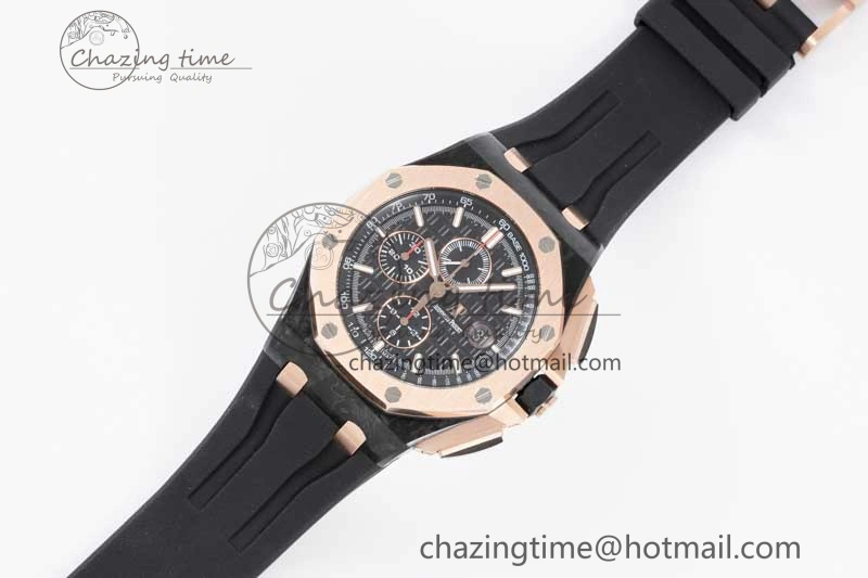 Royal Oak Offshore 44mm Forged Carbon RG Bezel APF 1:1 Best Edition Black Dial on Rubber Strap A3126 V Classic 4617
